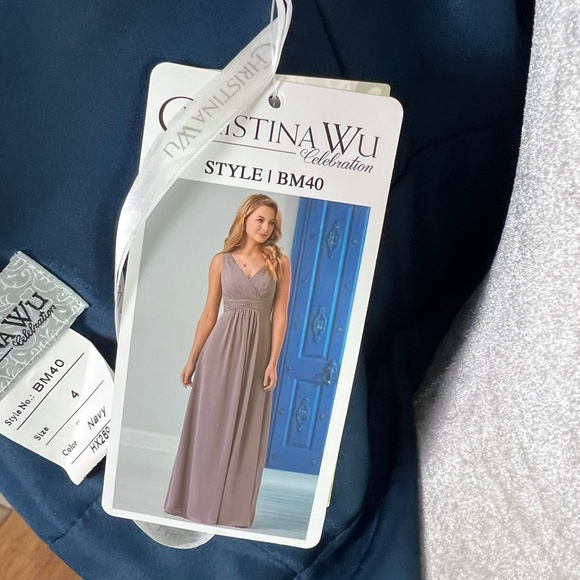 Christina Wu Celebration Navy Sleeveless Dress Style BM40 New Size 4 Bridesmaid - Picture 7 of 8